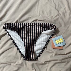 Shade & Shore Black and Pink Striped Bikini Bottom